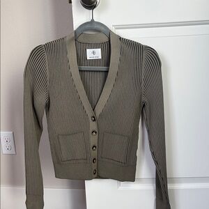 Anine Bing Olive Green Ribbed Cardigan